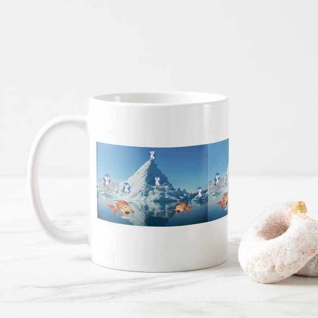Caneca De Café Corações de Pinguins dias de os namorados (Com Donut)