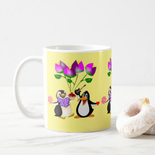 Caneca De Café Corações de Pinguins dias de os namorados