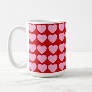 Caneca De Café Corações de São Valentim cor-de-rosa em vermelho