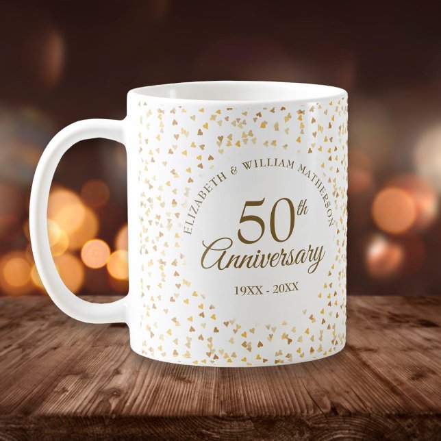 Caneca De Café Corações do Ouro do 50º aniversário (50th Wedding Anniversary Golden Hearts Coffee Mug)