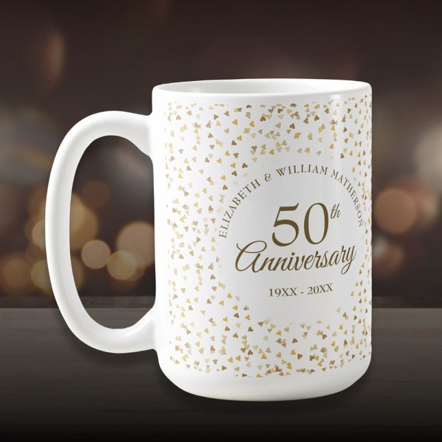 Caneca De Café Corações do Ouro do 50º Aniversário do Casamento (50th Wedding Anniversary Golden Hearts Coffee Mug)