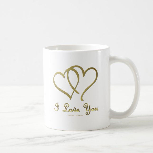 Caneca De Café Corações Dourados entrelaçados eu te amo (Direita)