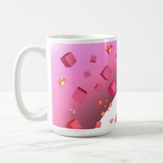 Caneca De Café Corações e Cubos Flutuantes