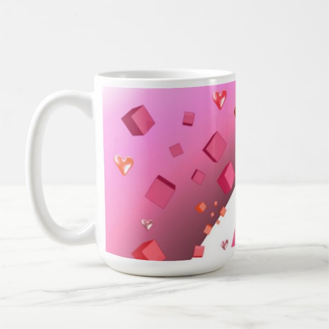 Caneca De Café Corações e Cubos Flutuantes (Esquerda)