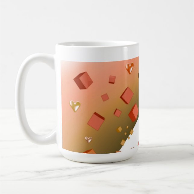 Caneca De Café Corações e Cubos Flutuantes Laranja (Esquerda)