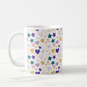 Caneca De Café Corações e Estrelas Celestiais