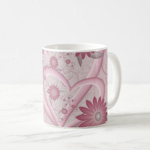 Caneca De Café Corações e Flores Abstratos Rosa Arte Fractal do A