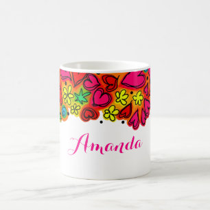 Caneca De Café Corações e Flores de Dodle Desenhados à Mão Bonita
