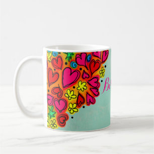 Caneca De Café Corações e Flores de Dodle Desenhados à Mão Bonita