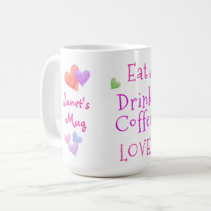 Caneca De Café Corações em Aquarela COMA Beba Café AMOR