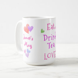 Caneca De Café Corações em Aquarela COMA Beba Chá AMOR