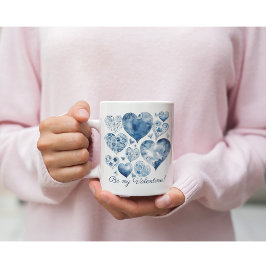 Caneca De Café Corações em Azul Delft, dia dos namorados