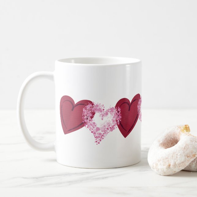 Caneca De Café Corações em Corações (Com Donut)