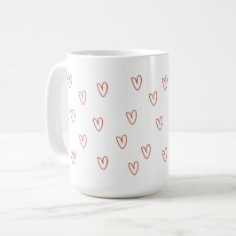 Caneca De Café Corações em Doodle Vermelho Minimalista Estampados