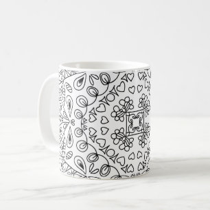 Caneca De Café Corações em Preto e Branco Padrões de Formas