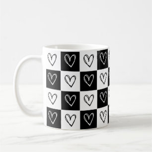 Caneca De Café Corações em Xadrez