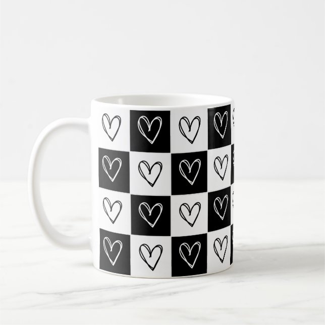 Caneca De Café Corações em Xadrez (Esquerda)