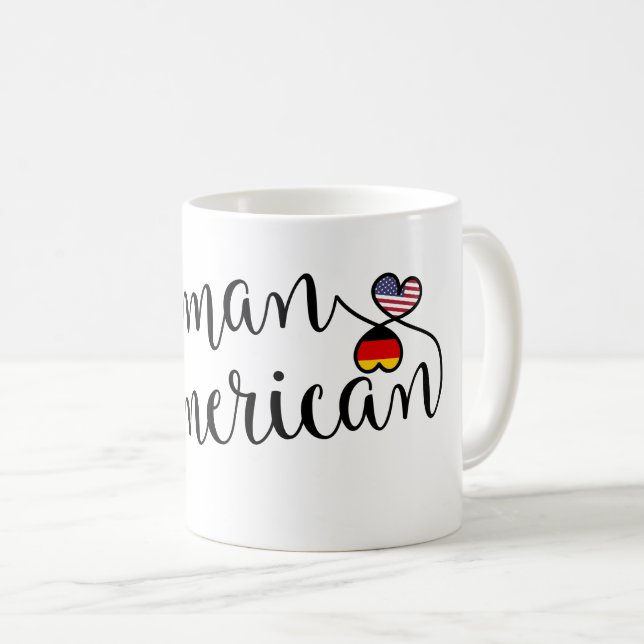 Caneca De Café Corações Enrelaçados Alemães Americanos (Frente Esquerda)