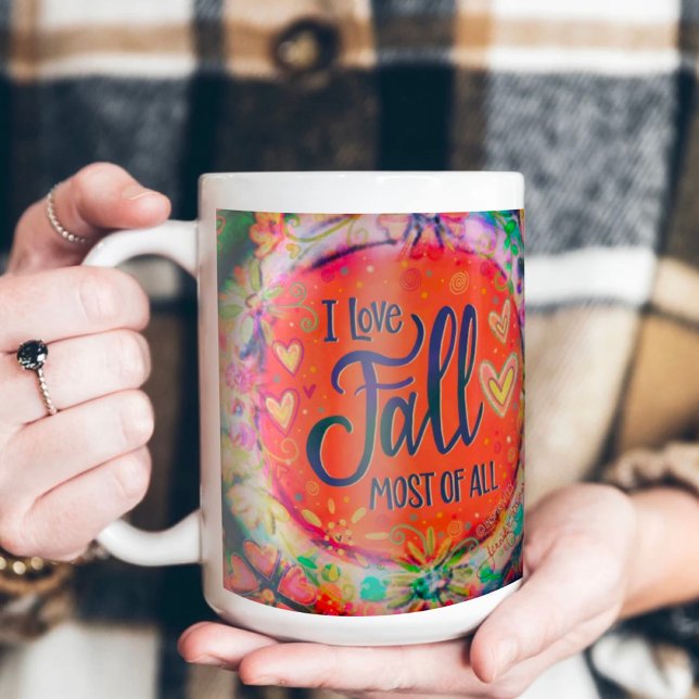 Caneca De Café Corações Florais Laranja Eu Adoro Descartar Inspir (Criador carregado)