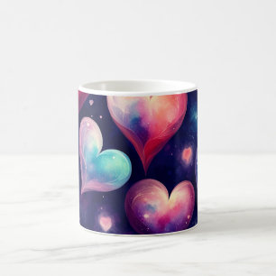 Caneca De Café Corações  Galáxia Aquarela Arte de São Valentim 