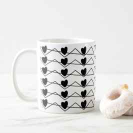 Caneca De Café Corações Geométricos de Stripe de Chevron Preto e