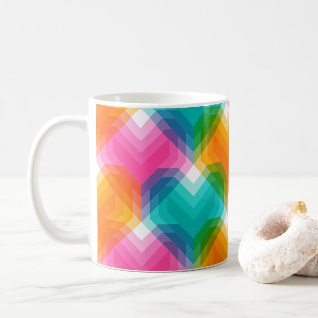 Caneca De Café Corações geométricos em cores psicodélicas (1) (Com Donut)