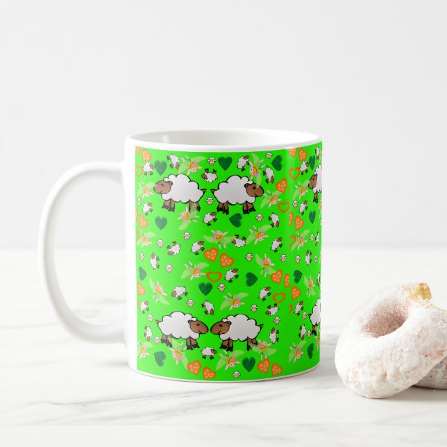 Caneca De Café Corações Laranja Verdes Ovino (Com Donut)