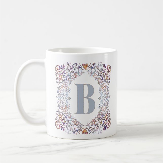 Caneca De Café Corações Modernos e Florais - Letra B (Esquerda)