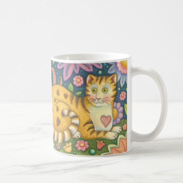 Caneca De Café Corações N' Stripes Tabby CAT Folk Art Mug (Direita)