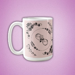 Caneca De Café Corações Negros Simples, Floral, Infinito a Rosa |