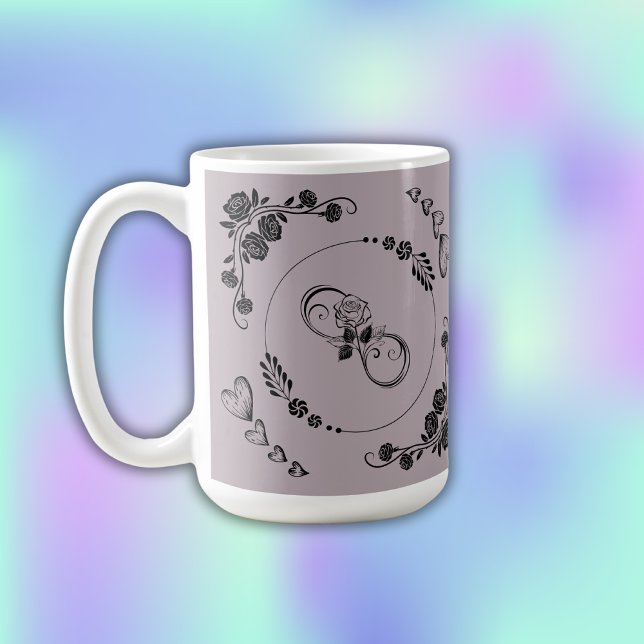 Caneca De Café Corações Negros Simples, Floral, Infinito em Mauve (Criador carregado)