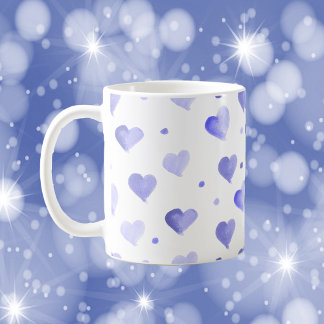 Caneca De Café Corações - Padrão Azul de Cores-d'Água