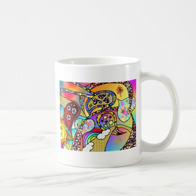 Caneca De Café Corações Psicodélicos Retro 60s Paisley Gifts Roup (Direita)