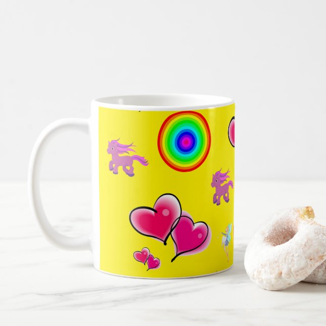 Caneca De Café Corações Rosa (Com Donut)