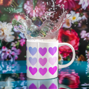 Caneca De Café Corações Rosa Aqua e Roxo Fofos