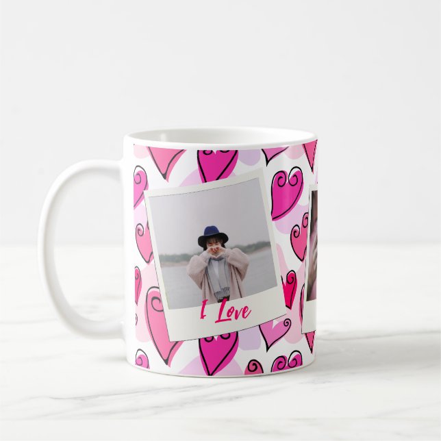 Caneca De Café Corações Rosa Bonitos Foto Romântica de Namorados  (Esquerda)
