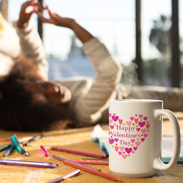 Caneca De Café Corações Rosa Feliz Dia dos Namorados (Criador carregado)