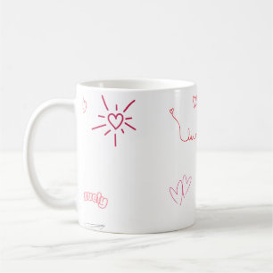 Caneca De Café Corações Rosa Fofo e Desenhos de Amor Padrão Sem C