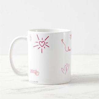 Caneca De Café Corações Rosa Fofo e Desenhos de Amor Padrão Sem C