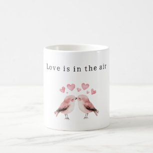 Caneca De Café Corações Rosa Pássaros Brancos Amor
