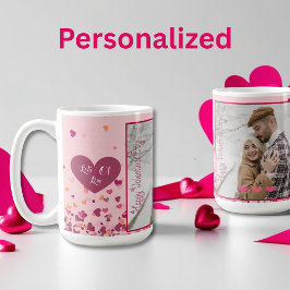 Caneca De Café Corações Rosa Personalizados do Dia dos Namorados