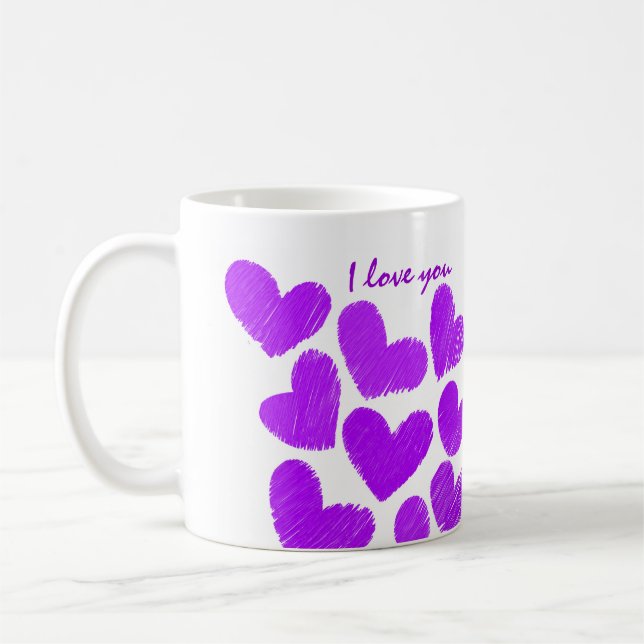 Caneca De Café Corações roxos "Eu te amo" (Esquerda)