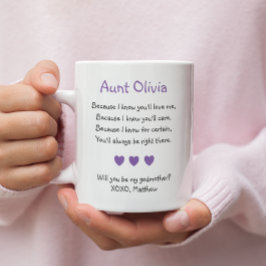 Caneca De Café Corações Roxos Você Será Minha Padrinha Foto