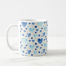 Caneca De Café Corações Serenos em Aquarela Azul e Dourado