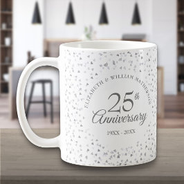 Caneca De Café Corações Silver do 25 Casamento do Aniversário
