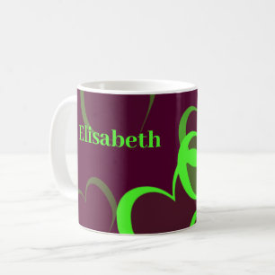 Caneca De Café corações verdes em roxo