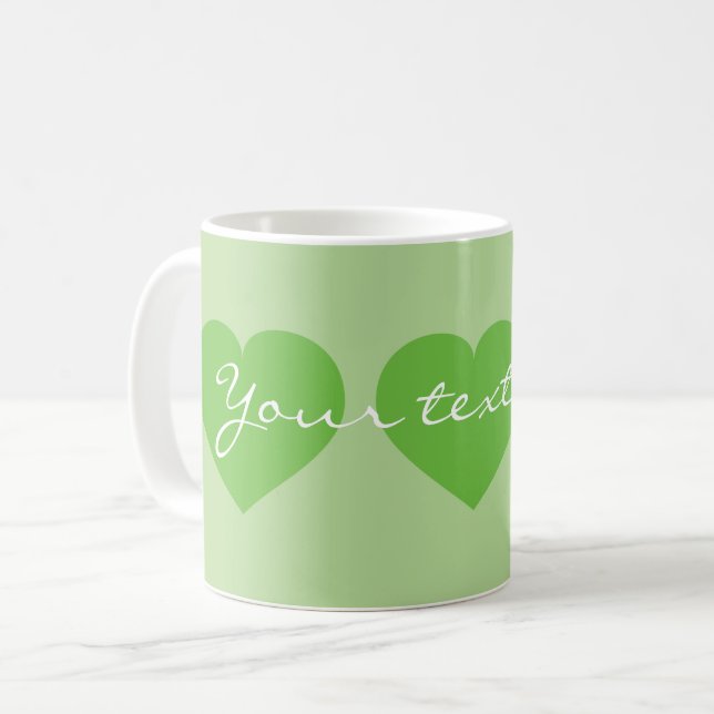 Caneca De Café Corações Verdes Triplos Primavera (Frente Esquerda)