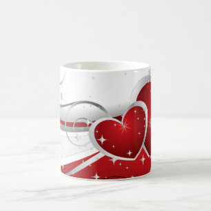 Caneca De Café Corações Vermelho e Branco Mug