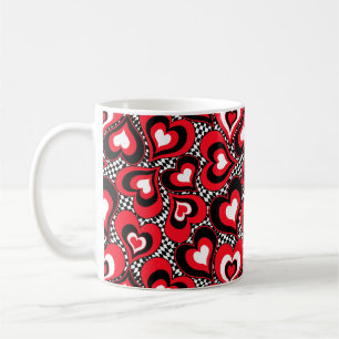 Caneca De Café Corações, vermelho, preto, branco