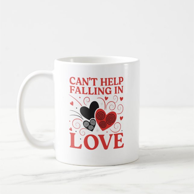 Caneca De Café Corações Vermelho & Preto Design (Esquerda)